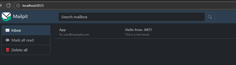 Screenshot of MailPit