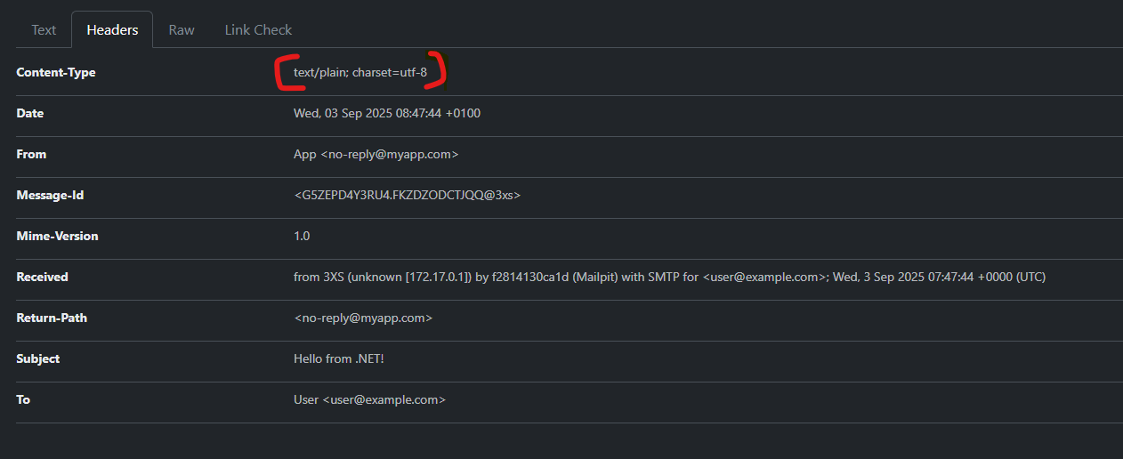 Screenshot of MailPit