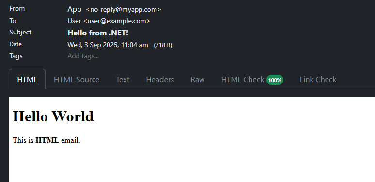 Screenshot of MailPit