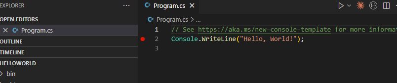 VS Code with breakpoint set