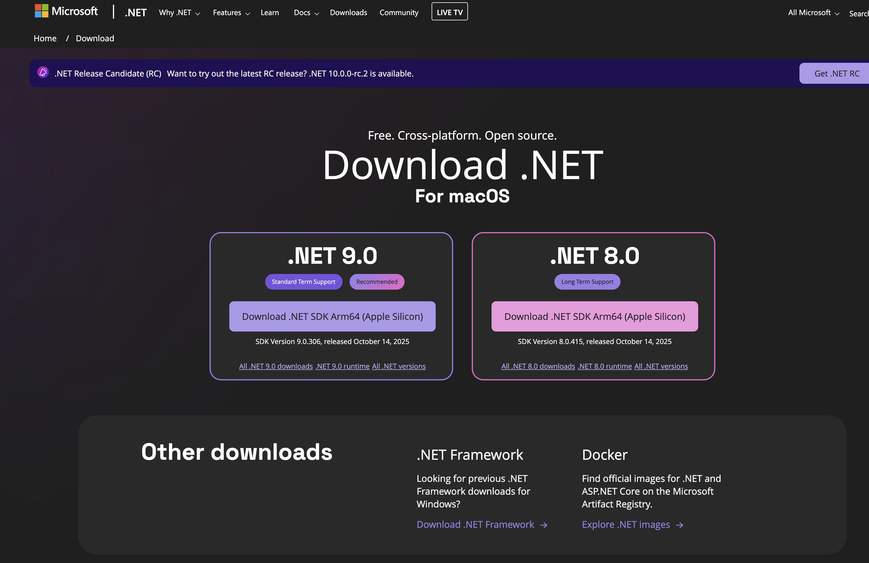 .NET macOS installer download