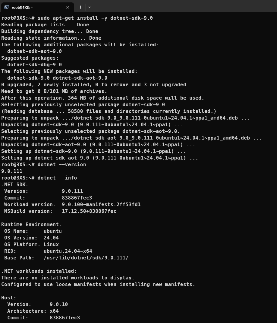Ubuntu terminal installing .NET SDK